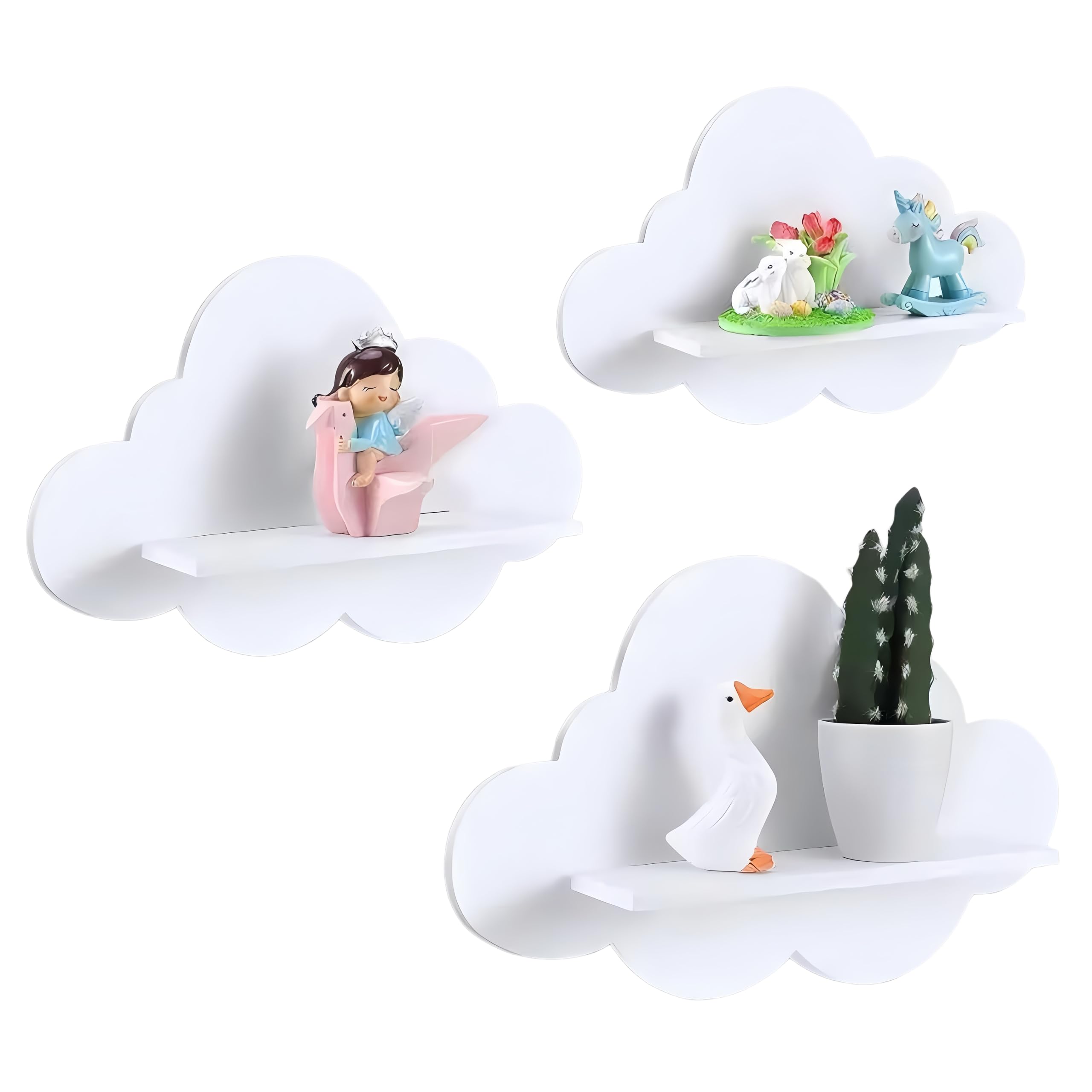 Libreria per bambini, set di 3 scaffali da parete con nuvole, per la cameretta dei bambini, per riporre la Tonie Box e le figure uditive, colore bianco, per cameretta dei bambini, decorazione per