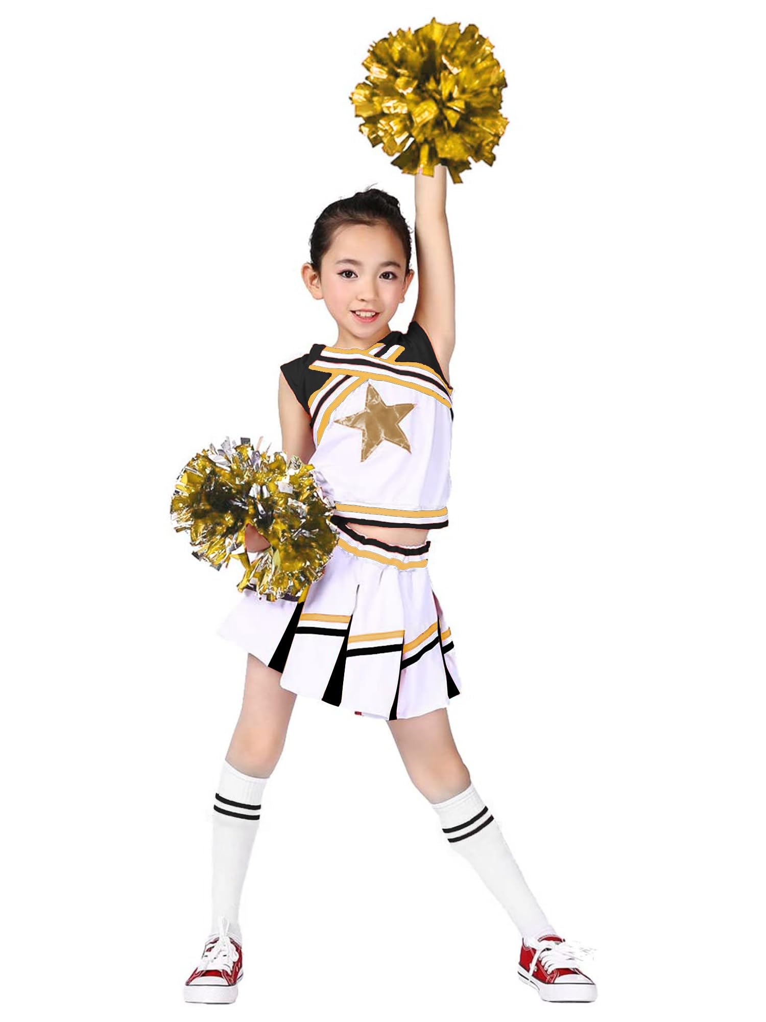 LOLANTA Costume da Ragazza Cheerleader, Carnevale o Evento Sportivo Fancy Dress Up con l'abito di Pom Poms, 4-13 Anni