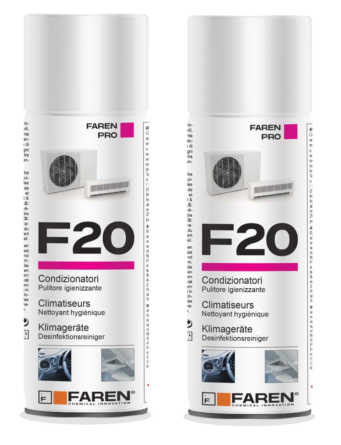 Faren F20, Spray Désinfectant Climatisation, Nettoyant Climatiseur Maison et Voiture, Action Désinfectante Alcoolisée, 400 ml (2)