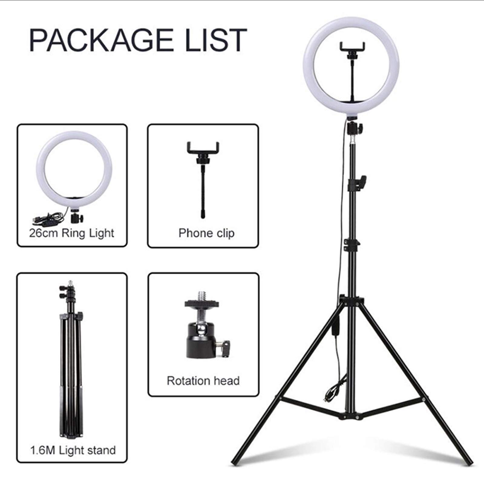 10" Luce LED Anello Treppiedi Lampada Anulare Regolabile 3 Modalità Colore 10 Luminosità con Treppiede da 160cm per Youtube, tik tok, Trucco, Fotografia