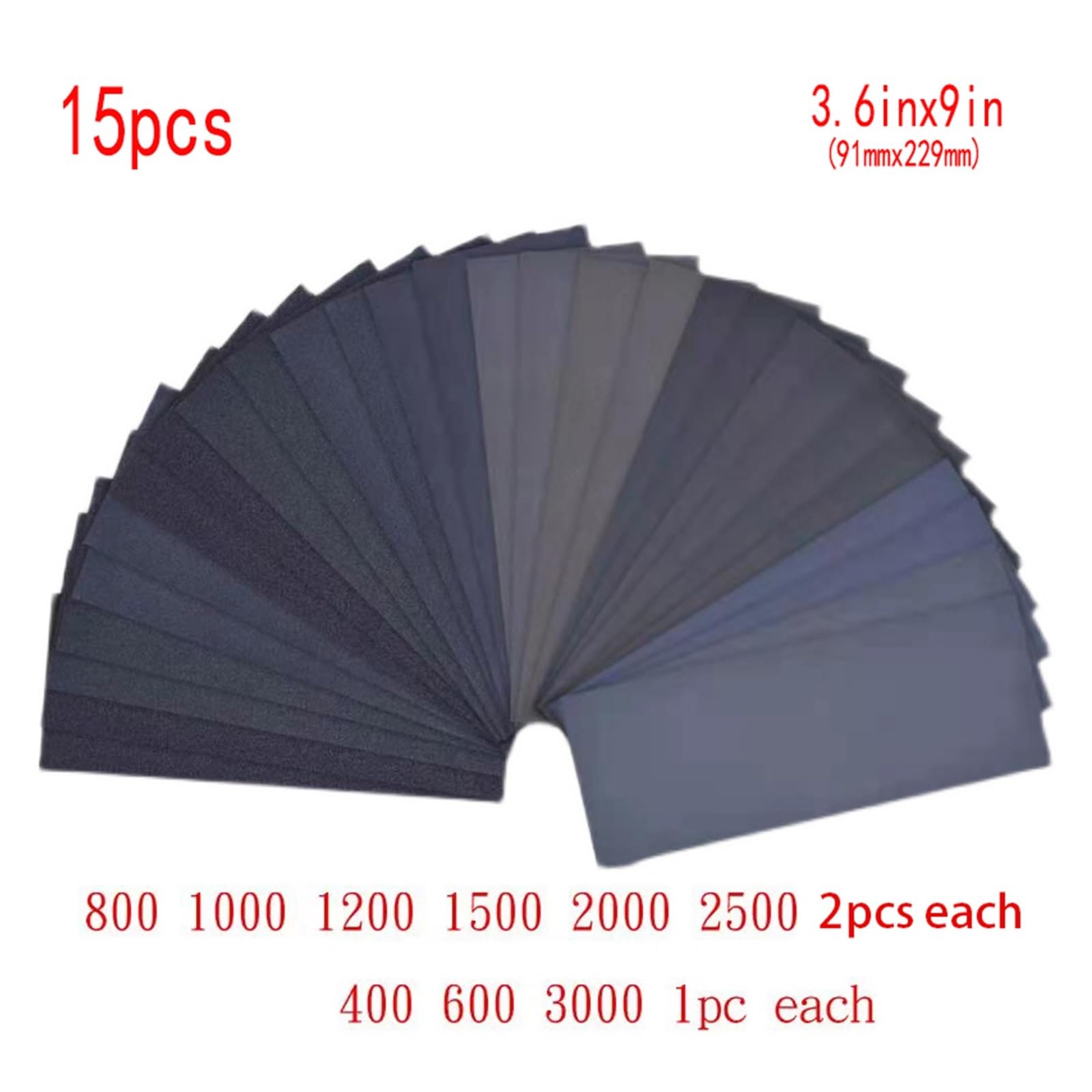 Schleifpapier für Holz, 15 stücke 400-3000 Feine Schleifpapier Sortiment Nass Trocken Schleifpapier Vielzahl Pack for Holz Schleifen Metalle Polieren Blätter Schleifen