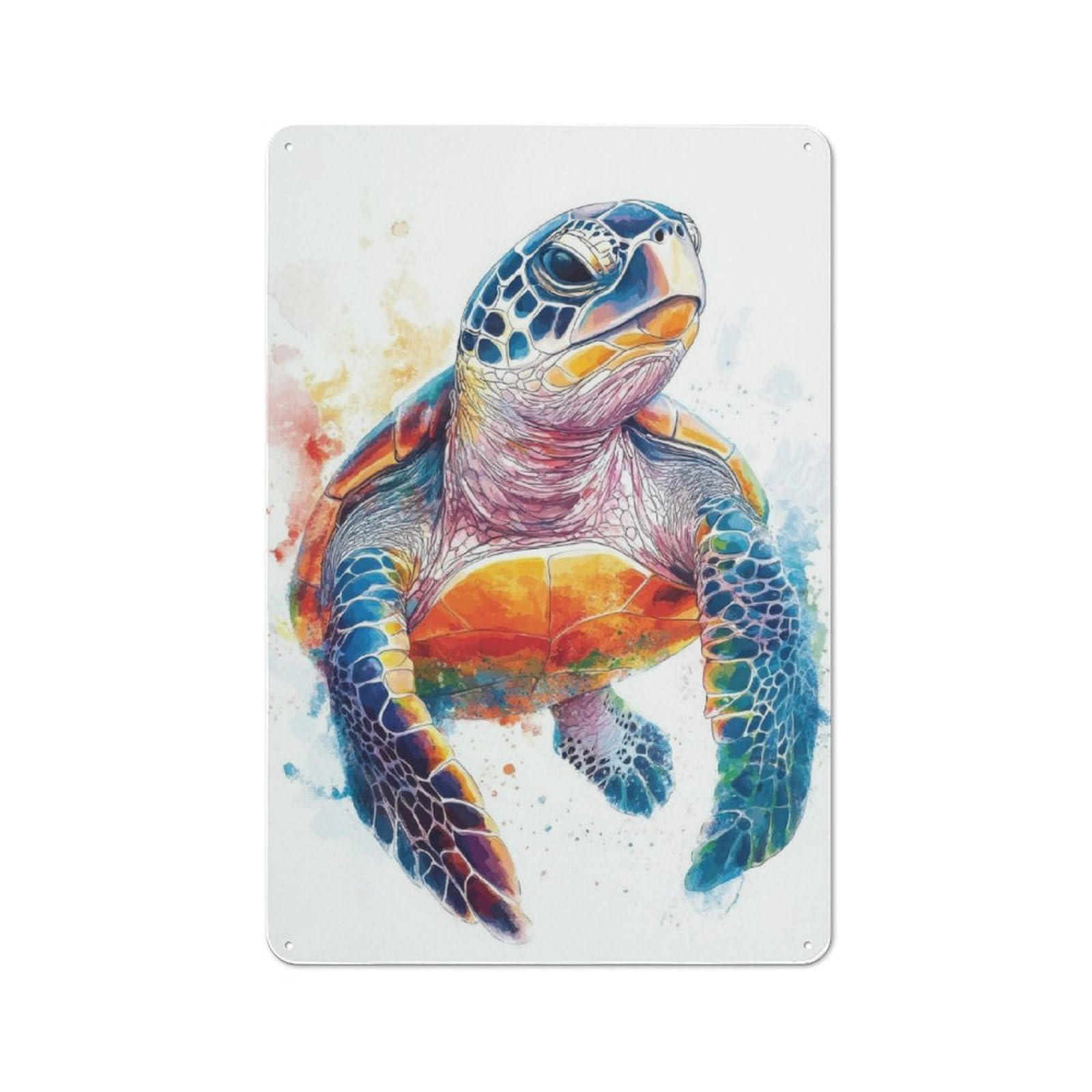 Colorful Sea Turtle Watercolor Rustic Metal Sign 30x20cm for Hobby Room Or Studio, Suited to Hobby Room Decor Fans