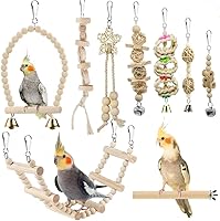 lovyoCoCo 9-Piece Bird Swing Toys Set: Chewing Perch, Ladder, Hammock for Parakeets, Conures, Cockatiels & Small Birds