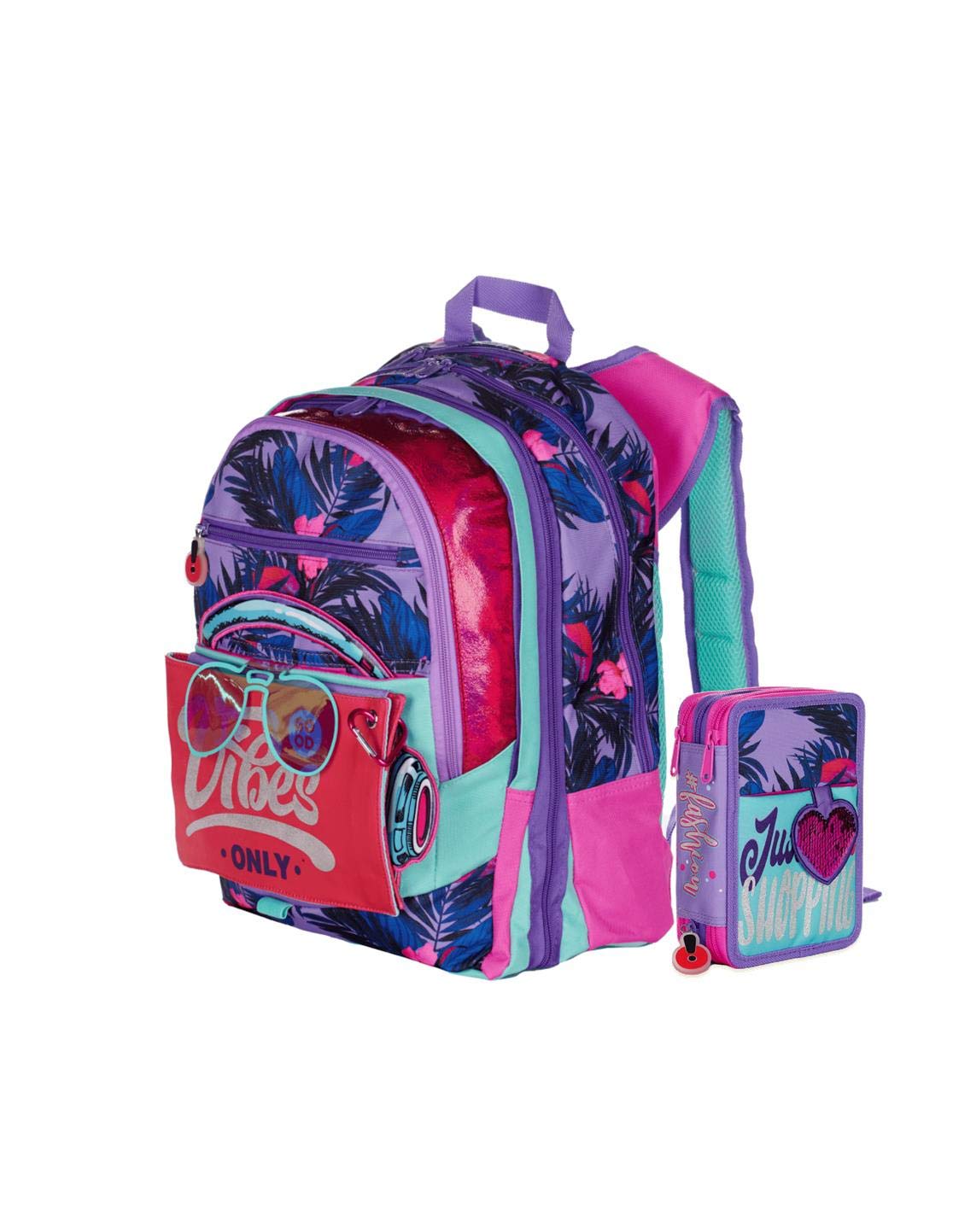 Gopop Schoolpack Zaino Scuola Fashion Estensibile 43x31x17 cm + Astuccio 3 Zip Completo