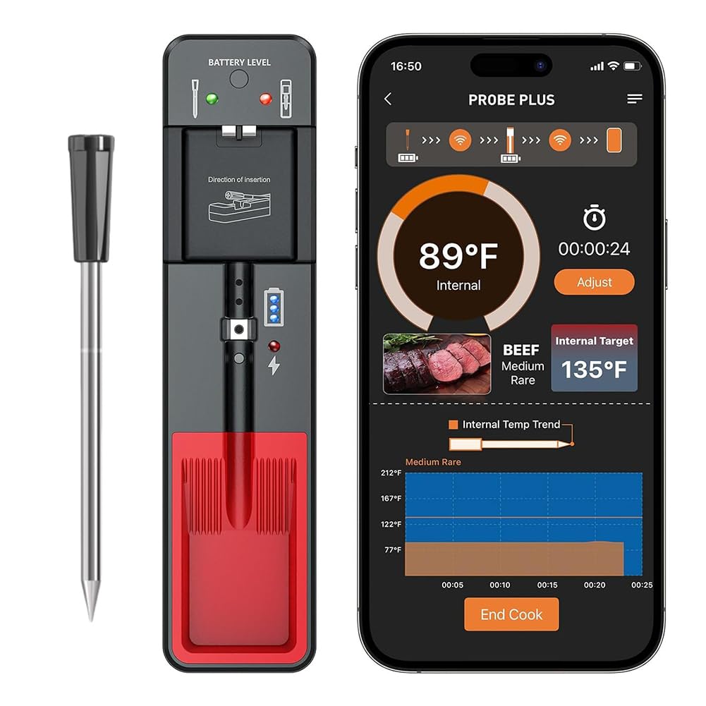 Inteligentny bezprzewodowy termometr do mięsa o długim zasięgu 110 m bezprzewodowy termometr do mięsa Bluetooth z samodzielną podstawą do grillowania, do gotowania