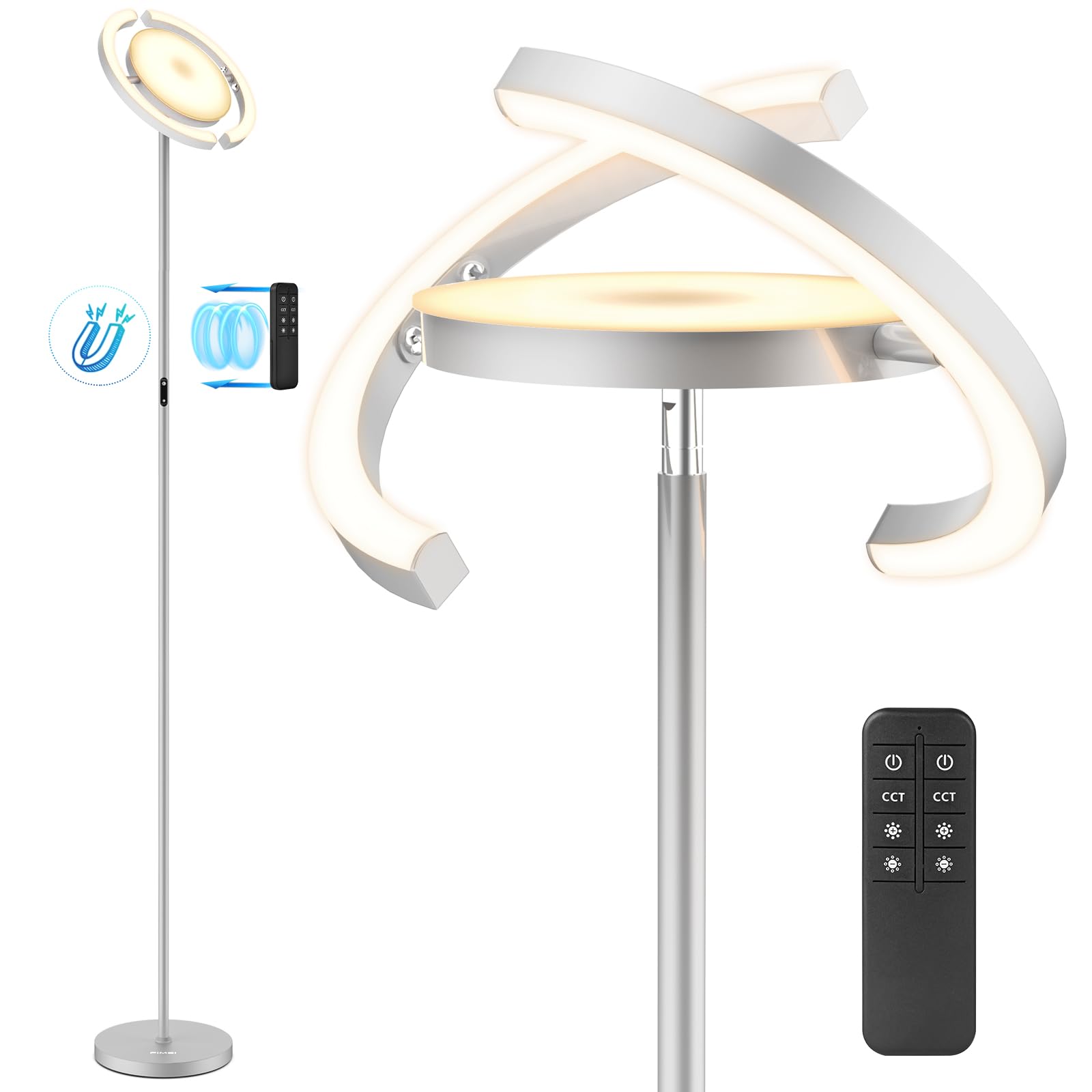 FIMEI Lampadaire, 3000K-6000K Température de Couleur & Gradation Continue, Avec Télécommande et Commande Tactile, Lampadaire Led sur Pied pour Salon, Lumière Centrale Vers le Haut, 36W