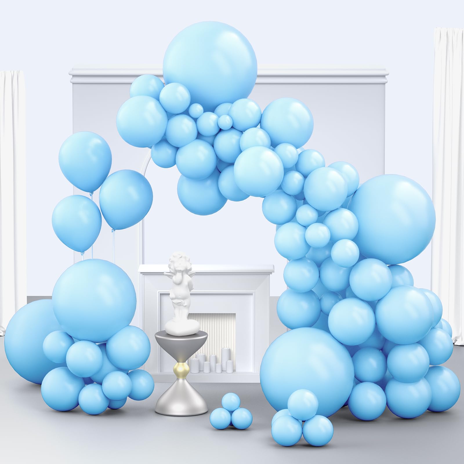 Zingnify Light Blue Balloons, 150 pcs Different Sizes Pack of 18 Inch 12 Inch 10 Inch 5 Inch Baby Pastel Sky Aqua Blue Balloons for Balloon Garland