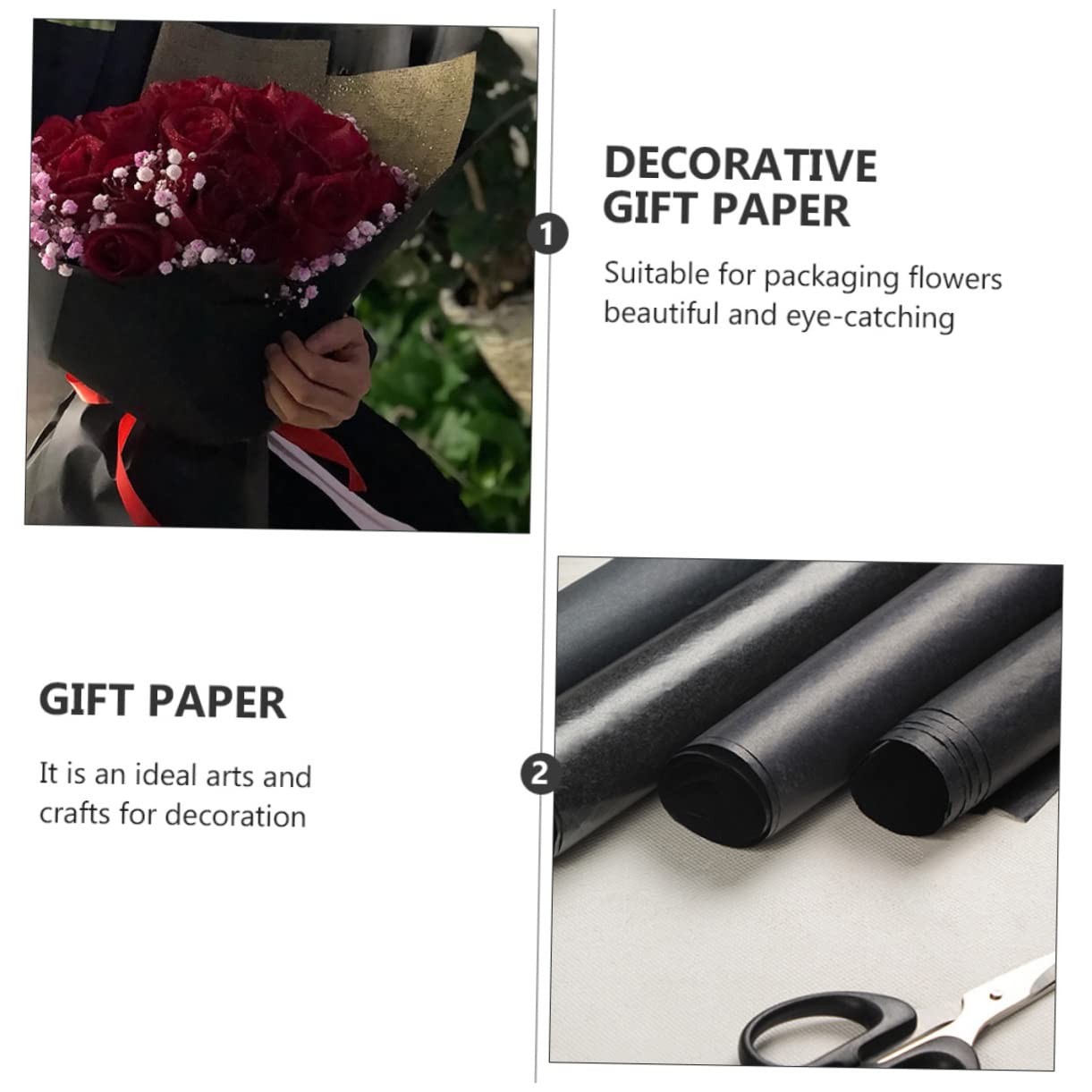 STOBOK Schwarzes Geschenkpapierrolle aus Hochwertigem Kraftpapier Blumenpapier zum Verpacken von Geschenken Dekoratives Packpapier für Fotos und Bastelarbeiten
