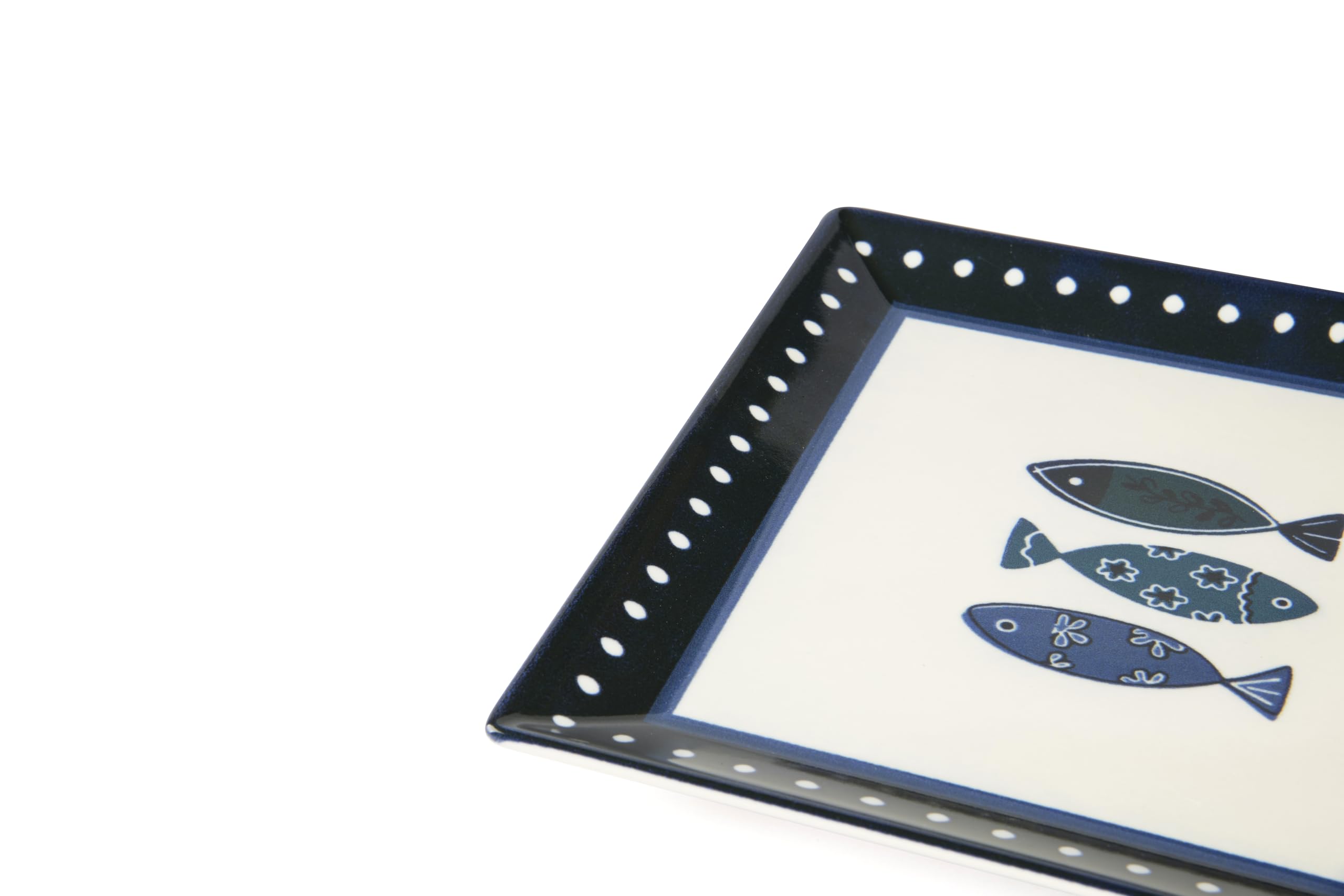 Excelsa Ocean 18 sztuk kwadratowych naczyń ceramicznych, niebieski wzór ryby