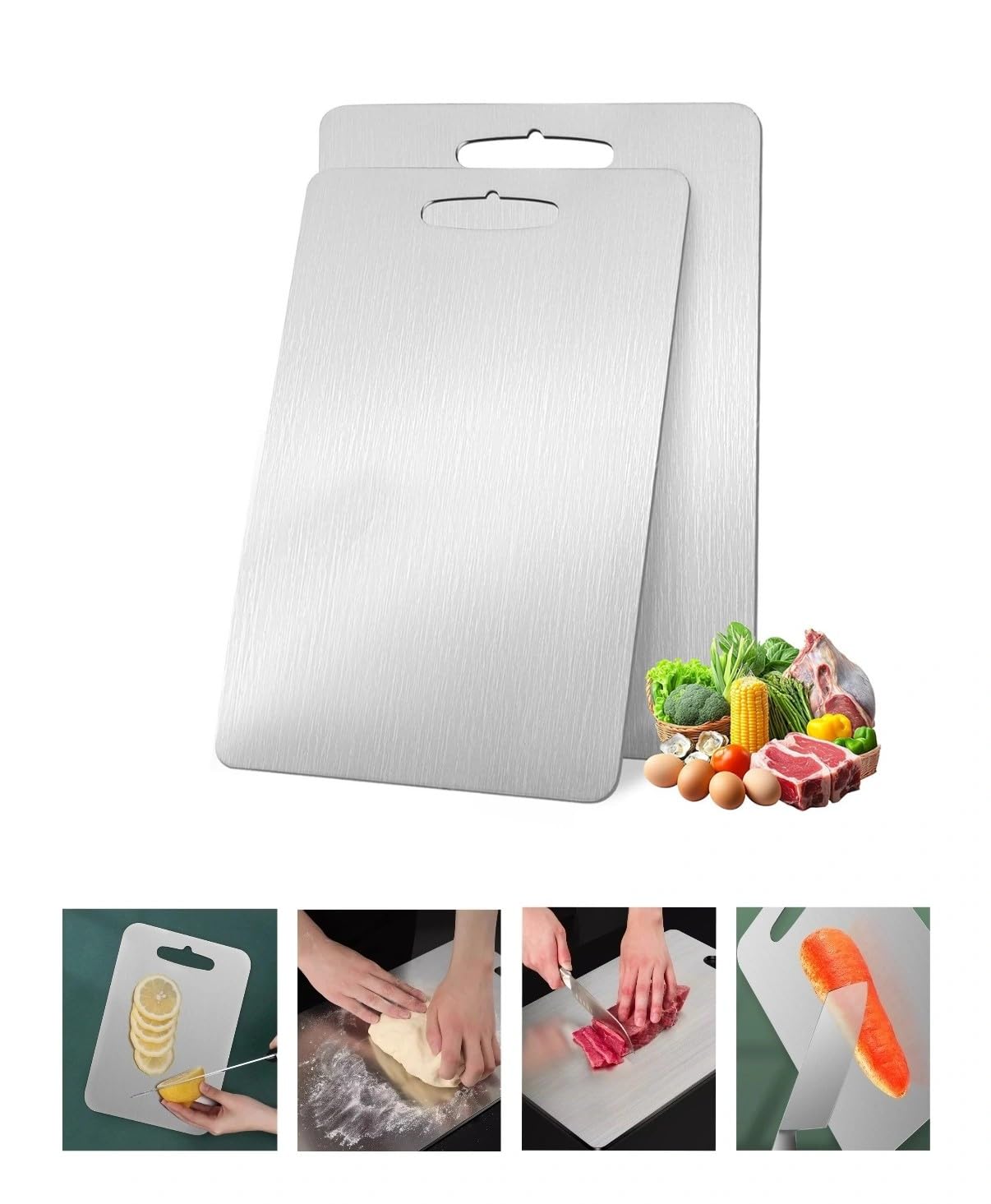 Tagliere in Acciaio Inox Alimentare 304 Certificato Per Cucina, Tagliere acciaio inox Igienico e Antibatterico, Superficie Alimentare Facile da Pulire, Resistente Antigraffio e Antiodore