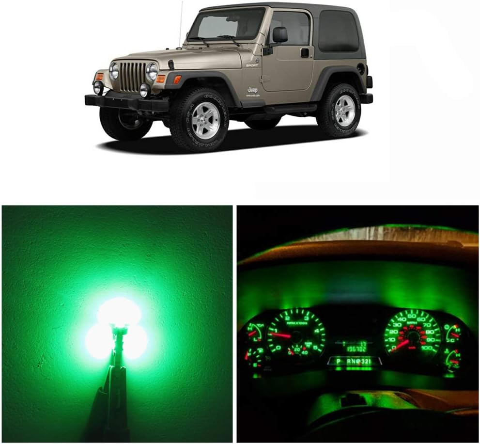 Green Instrument Panel Cluster Speedometer Tach Gauge Odometer Oil Temp Dashboard Indicator Light Bulb LED Package for Jeep Wrangler TJ 2001-2006