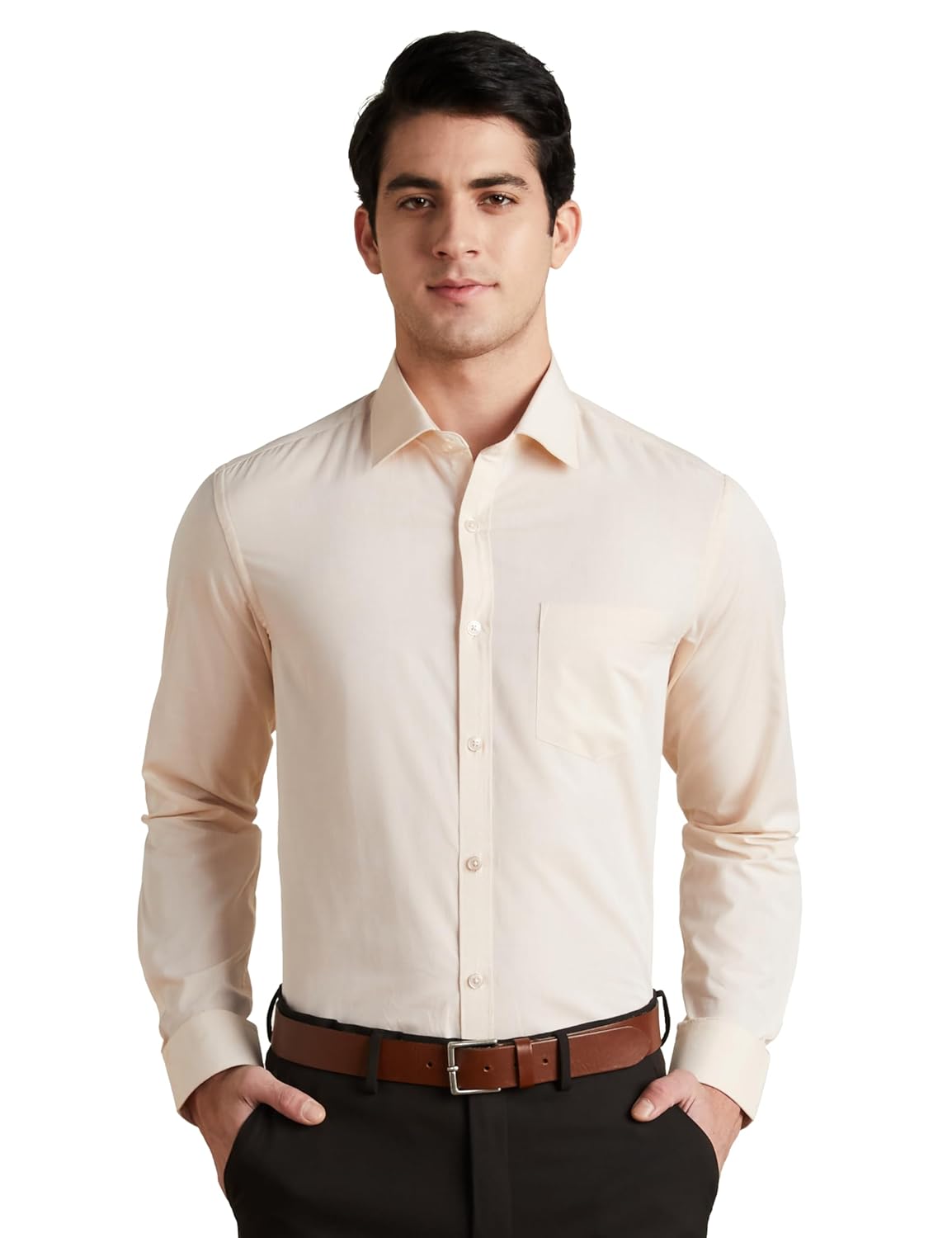 Amazon Brand – Symbol Men’s Solid Cotton Slim Fit Formal Shirt | Plain | Full Sleeve