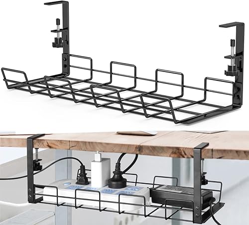 Miniatura 1 de Bandeja de organización de cables para debajo del escritorio, bandeja de cables de gestión de cables de escritorio, organizador de alambre de metal