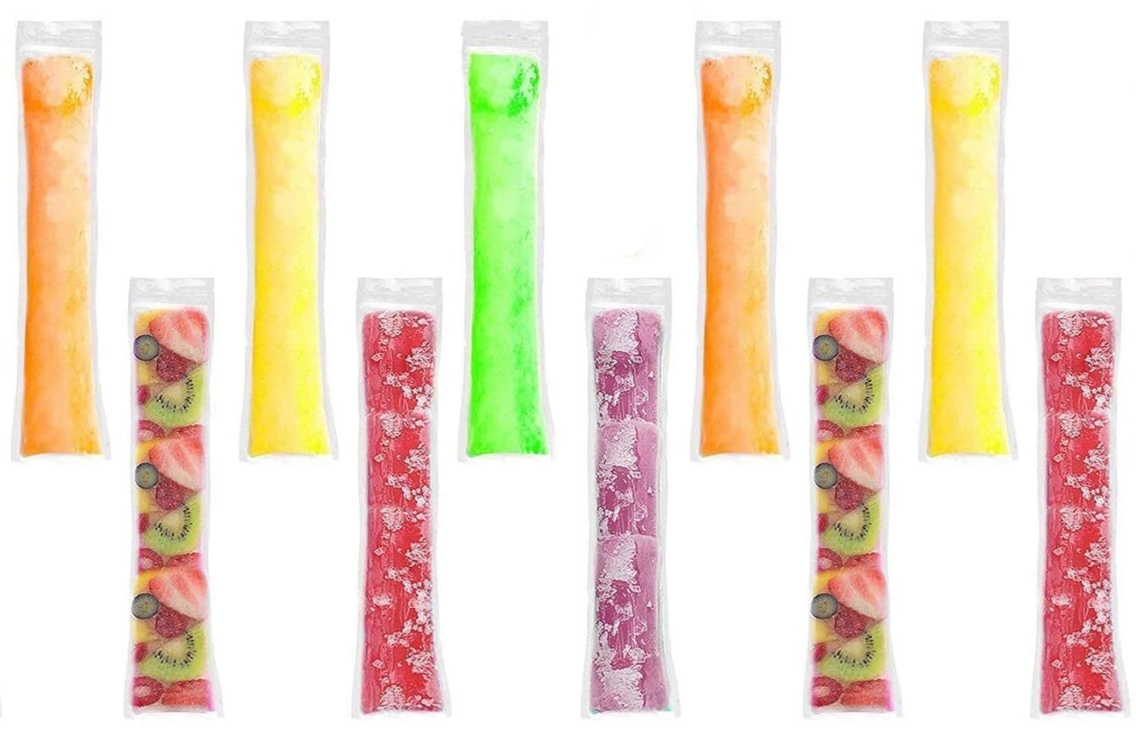 FUFU 100 Pack Popsicle Bags with DIY Zip-Top Ice Pop Pouches, Disposable Popsicle Molds Bags, DIY Popsicle Freezer Bags for Gogurt, Ice Candy or Freeze Pops