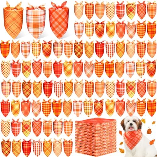 Abbylike 200 Pcs Thanksgiving Dog Bandanas Bulk Plaid Bandanas for Dogs Triangle Kerchief Bib Scarf Sets for Pets Cats Fall Costume Photo Props Accessories Pet Shops Groomers Services, 25 Styles