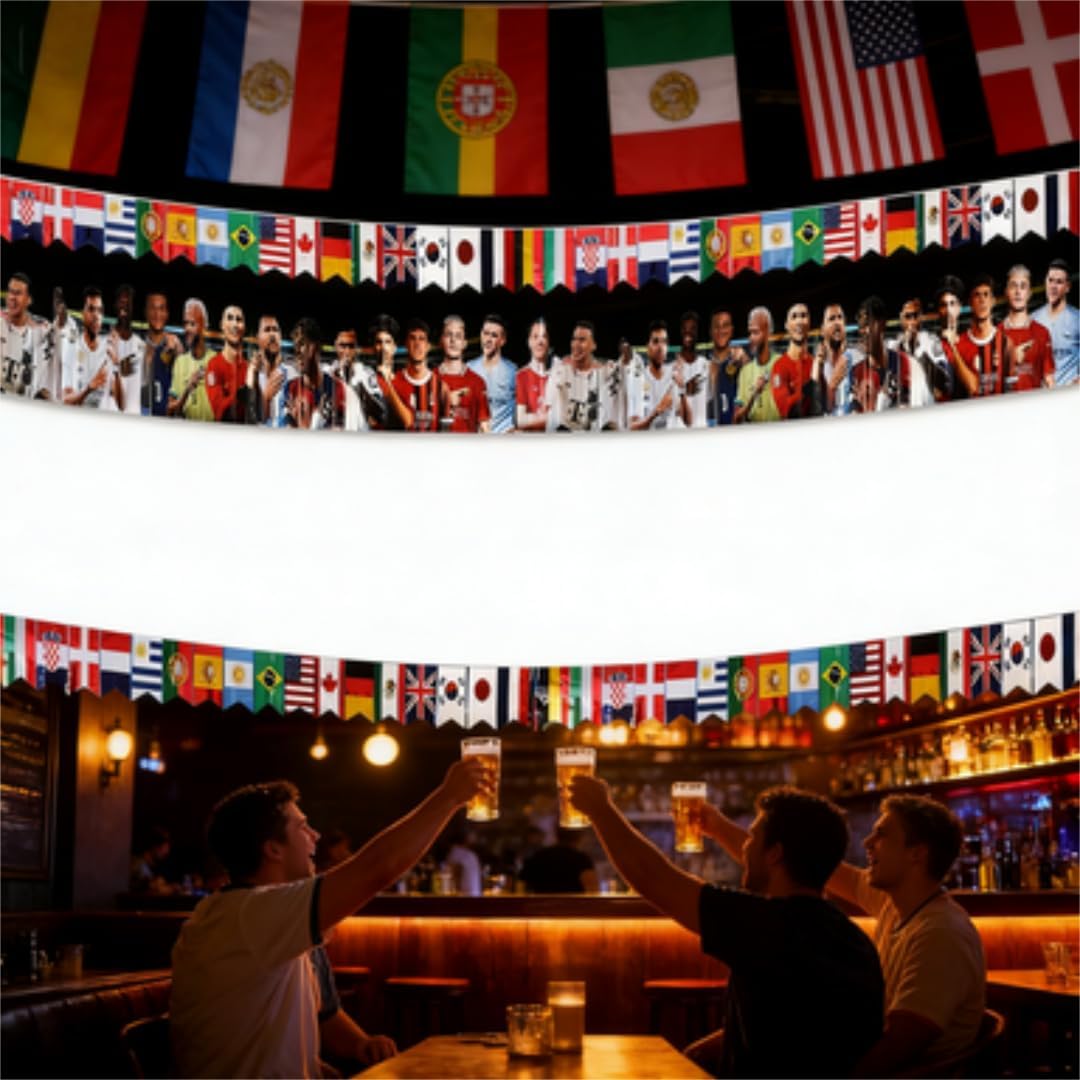2026 World Cup Tinsel Curtain Banner 106×12in Flag Fringe Streamer Cheer Props Indoor Outdoor Soccer Photo Backdrop for Party Garden Bar Home-A