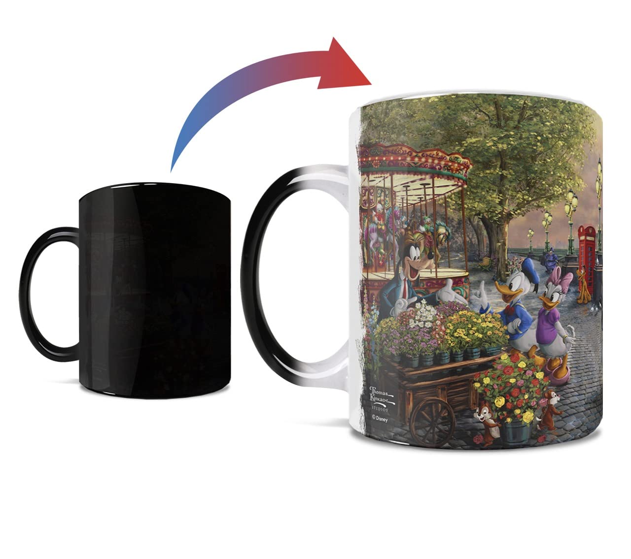 Morphing Mugs Disney - Mickey y Minnie en Londres - Thomas Kinkade Studios - Una taza de cerámica que cambia de color de 325 ml - Imagen revelada cuando se añade líquido caliente
