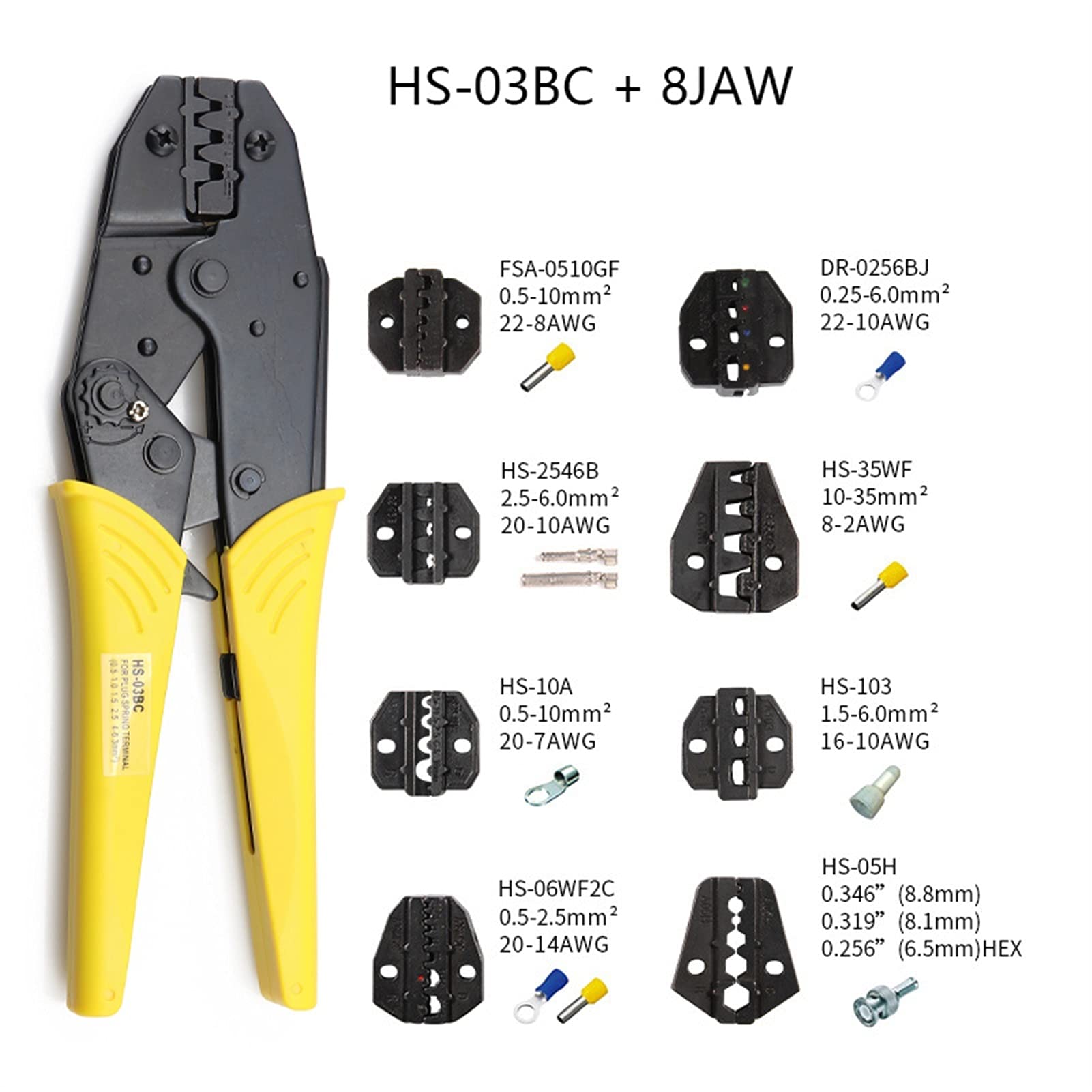 Pelacables Herramienta de engarzado Alicates de engarce for DuPont 2.54 3.96 2510 Pulg/Tubo/Aislamiento Terminales Kit Bag Herramientas de sujeción eléctrica Herramientas de mano(HS03BC 8JAW KIT)