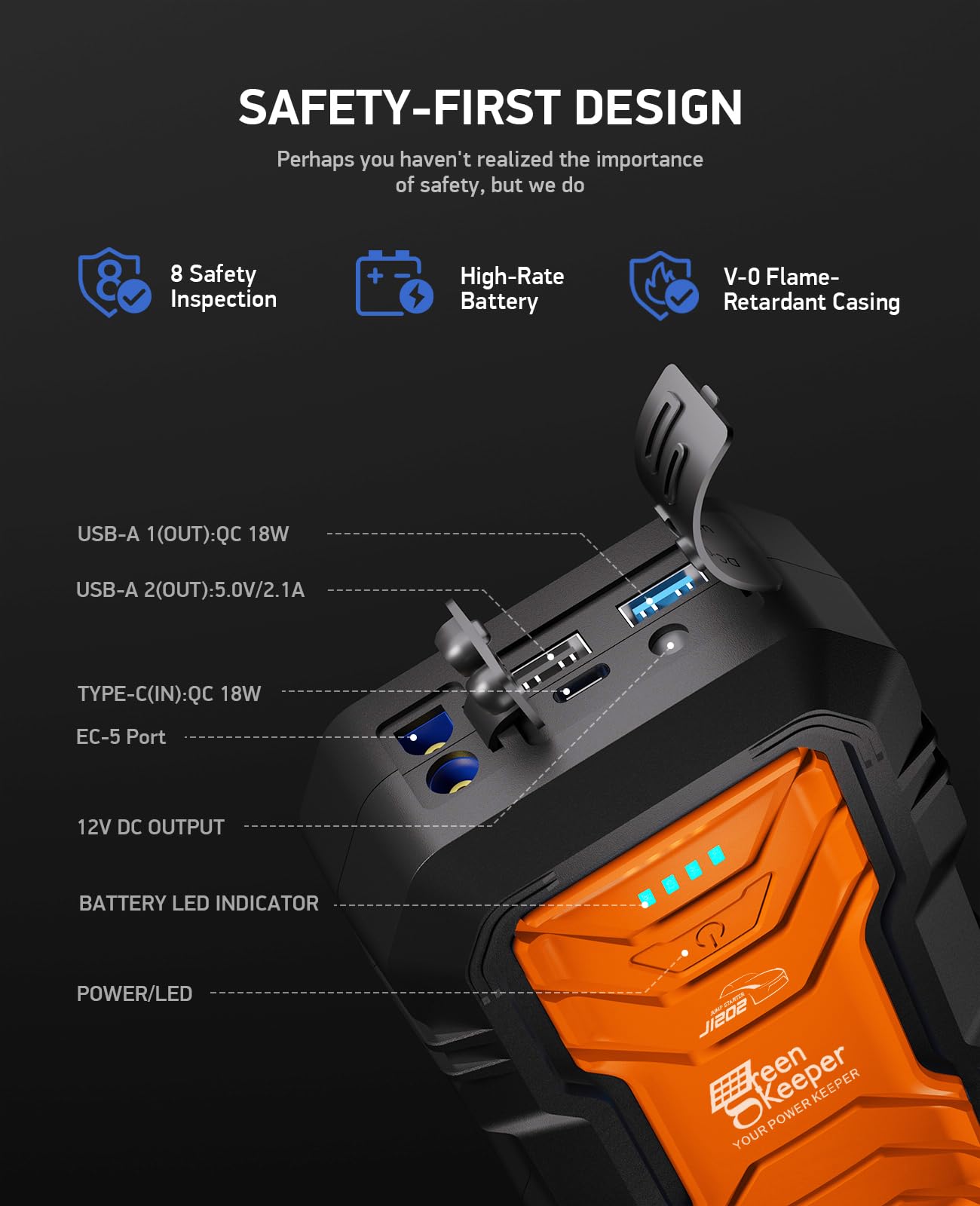 Avviatore di emergenza portatile da 2000 A, batteria per auto, batteria da 12 V, avviatore per batteria da 7,0 l e diesel da 6,5 l, kit di emergenza multiplo con LED e protezione di sicurezza con