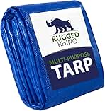 Rugged Rhino All Weather 100% Waterproof Heavy Duty Tarp, 5 Mil UV Temperature Resistant Tarps, High Durability Multipurpose Cover, for Home Outdoor Patio Winter Leaf Camping, 6x8 1 Pack Blue