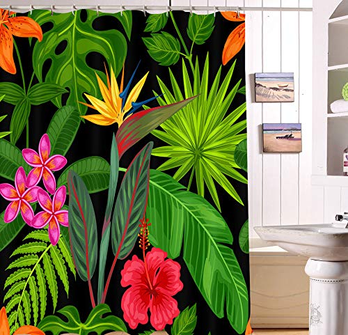 KDENDGGA Rideaux De Douche Forêt Tropicale Fleur Feuille Verte Rideaux De Bain Hydrofuge Anti-Moisissure Dortoir Hôtel Salle De Bain Décoration 180 * 180 Cm Cover