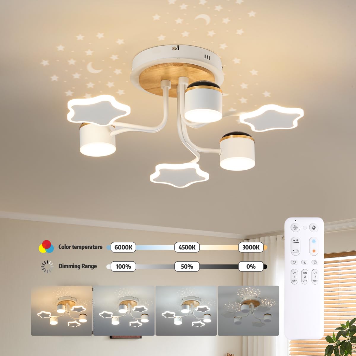 Deckenlampe LED 60cm Sternenhimmel mit Fernbedienung dimmbar 3000-6500K Nachtlicht Timer