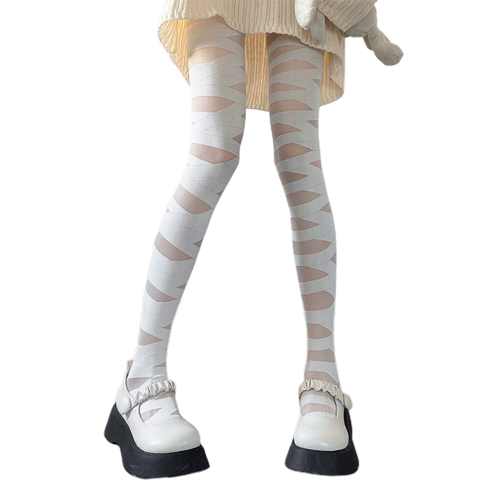 OFFILICIOUS Medias huecas de alta elasticidad, ajustadas, vendaje entrecruzado, piñas, calcetines negros, medias penetrantes en la piel para mujer