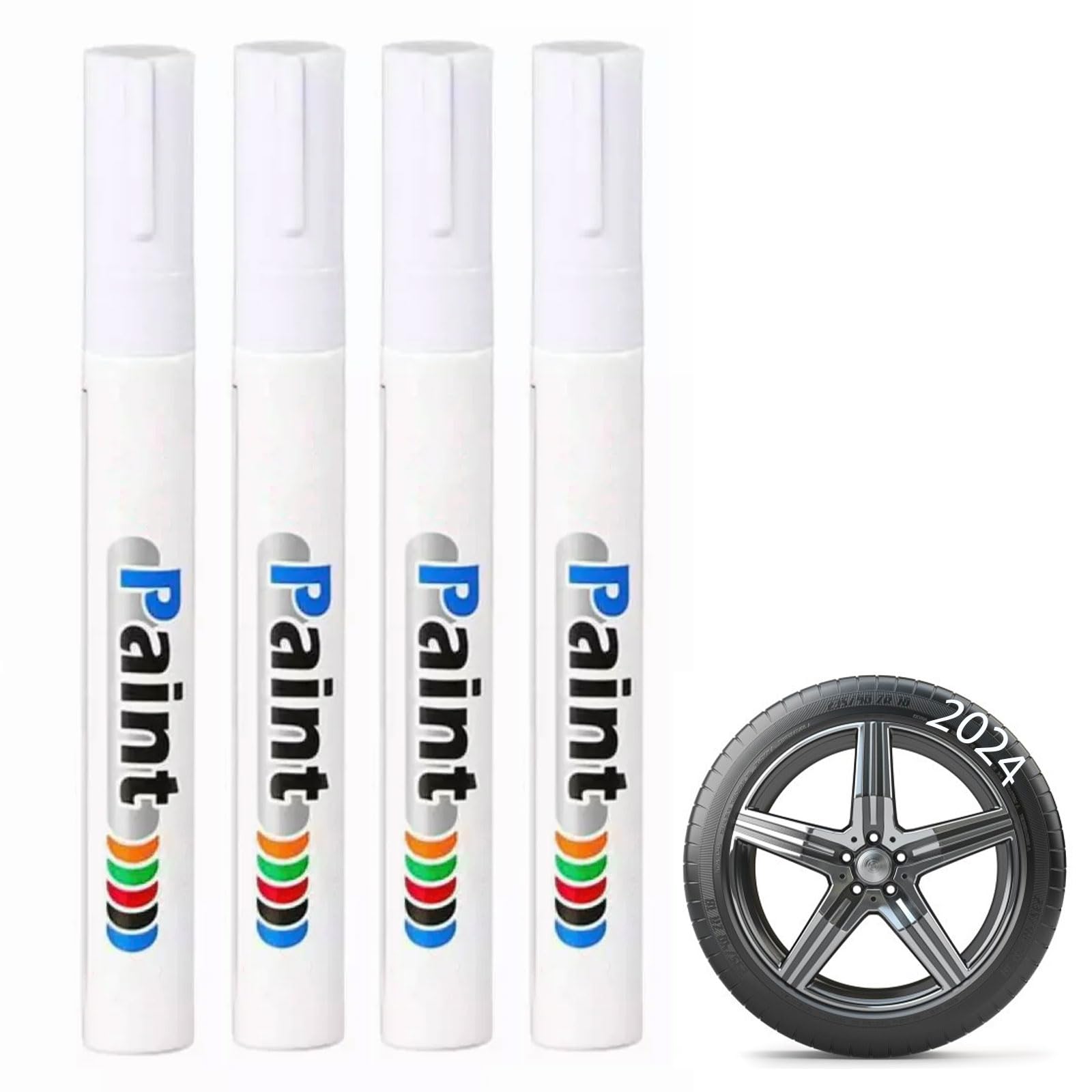 4 Rotuladores de Pintura para Neumáticos de Coche, Color Blanco, Resistente al Agua, Rotulador Permanente para Neumáticos, para Coche, Moto, Bicicleta, Neumático