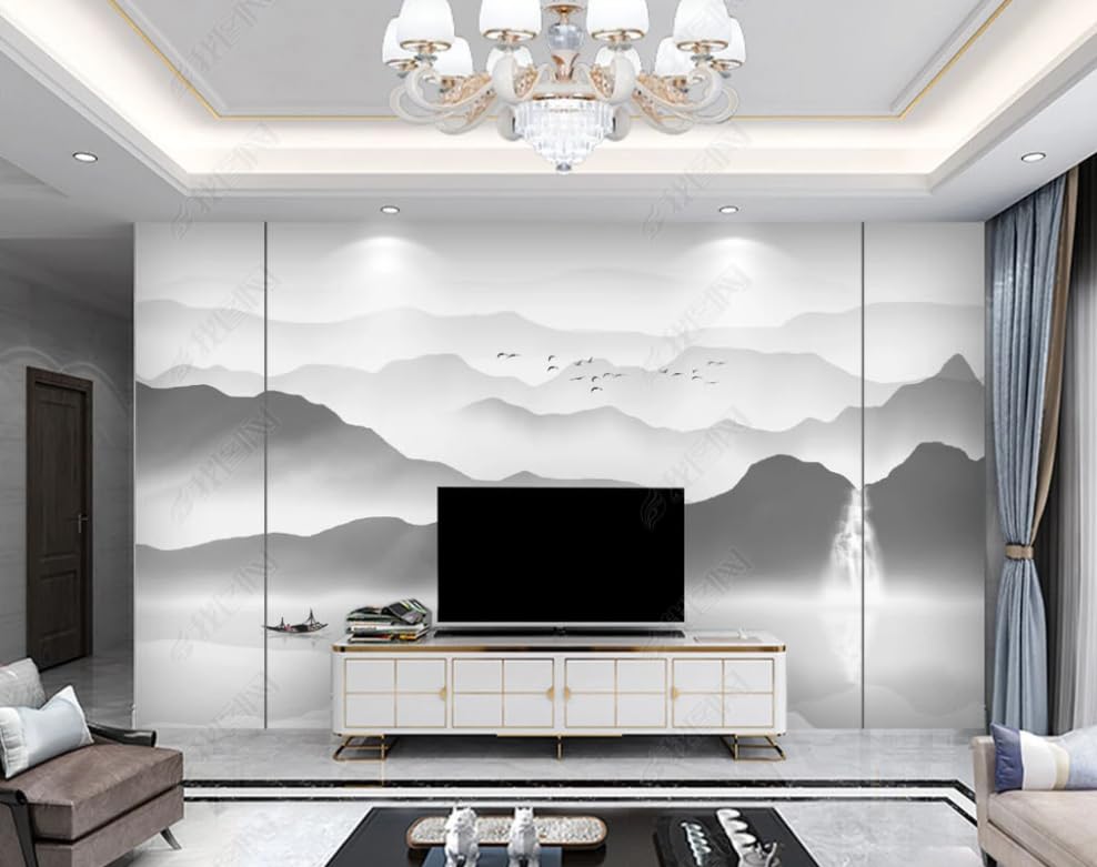 Papier peint intissé style encre de chine fresque murale luxe pour restaurant