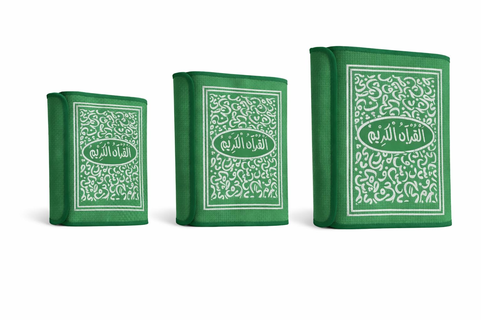 Handmade Quran Cover Case with Velcro Fastening – Islamic Book Sleeve with Pen Holder & Notes Pocket, Available in Black, Blue, Red, Green & Pink, Fits up to 27cm (Green, Medium (Max 22.5cm), 0)