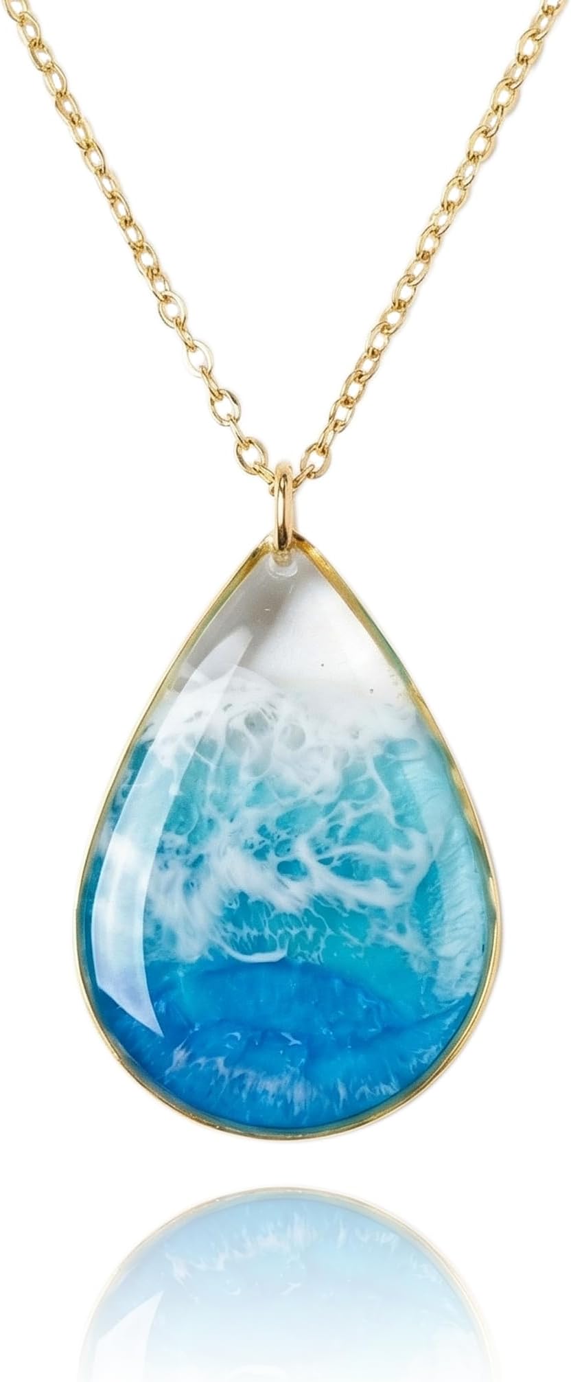 Ocean Wave Drop Resin Necklace Gifts For Her Coastal Jewelry Beach Boho Unique Gift for Ocean Lovers