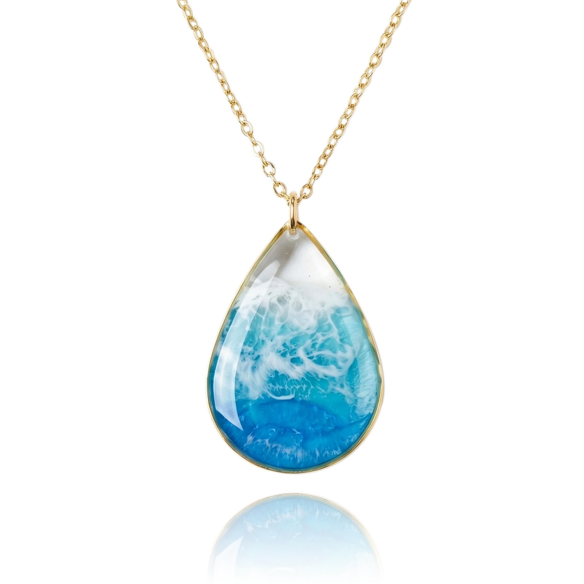 Ocean Wave Drop Resin Necklace Gifts For Her Coastal Jewelry Beach Boho Unique Gift for Ocean Lovers