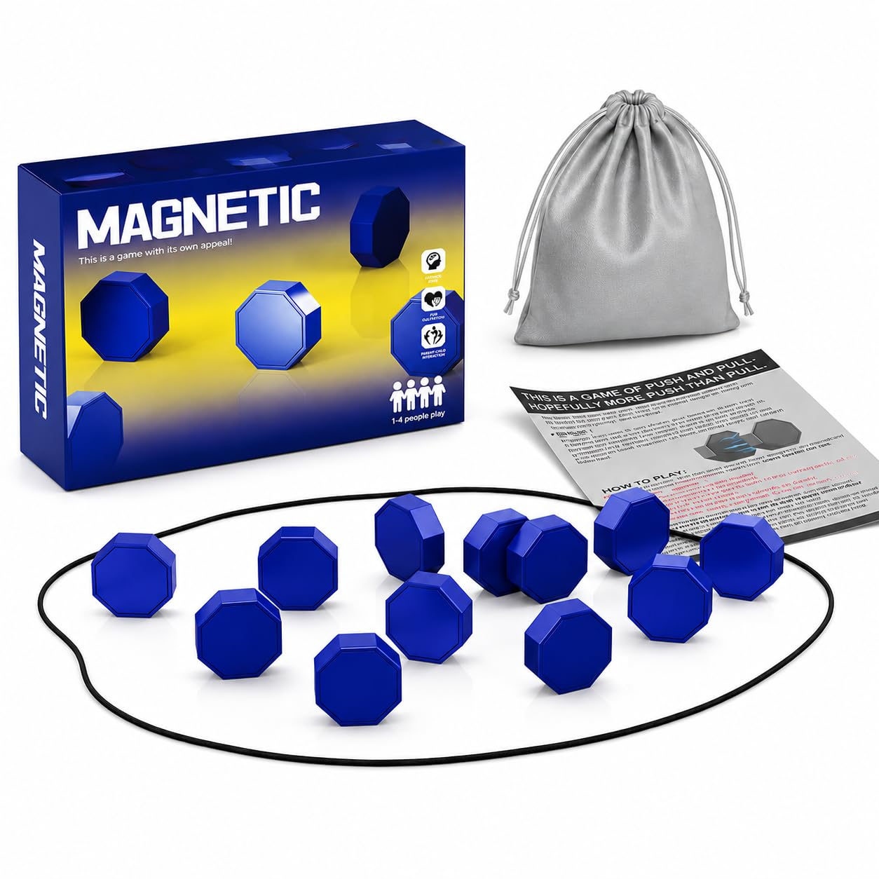 Magnetisches Schachspiel, 20 Magnetsteine in voller Größe mit Seil & Aufbewahrungstasche, tragbares Strategie-Brettspiel für Familienspielabend, Reisen, Camping, Partys, für Erwachsene