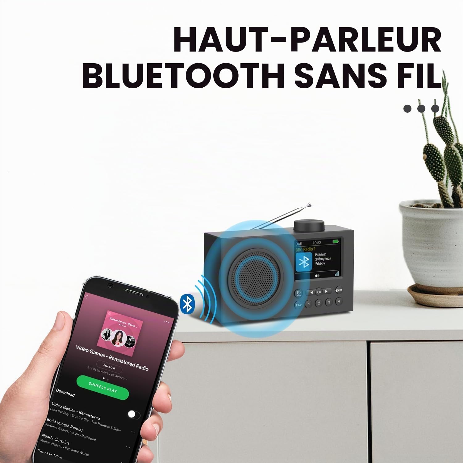 Radio DAB Monodeal avec Bluetooth, DAB+ et FM, Écran TFT 3" Rechargeable, Noir