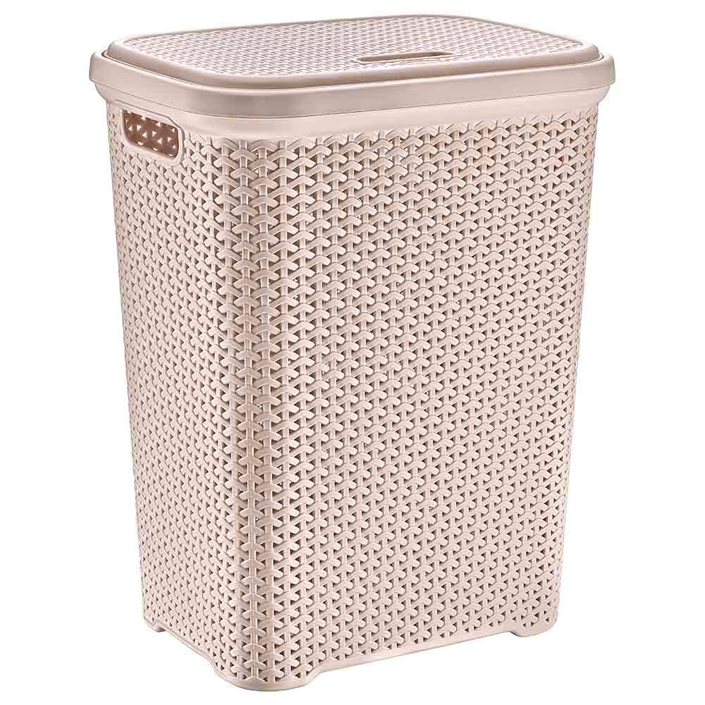 Rattan Design Plastic Laundry Hamper Storage Basket 55L With Lid (Bagie)