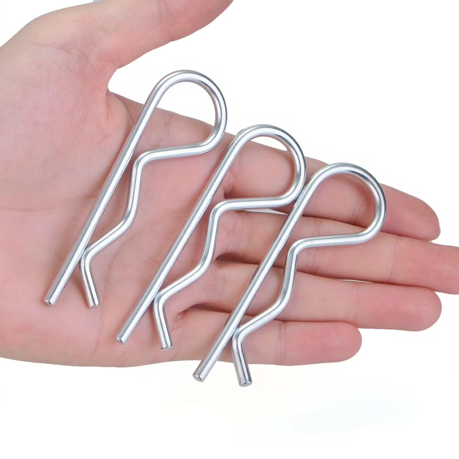 10 pcs M4 x 85 Heavy Duty White Zinc Plated Cotter Pins & R Clips, Spring Retaining Wire Hair Pins for Trailer, Tractors, Mower Carts, Lock Systems