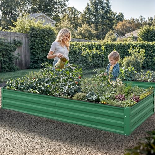 YITAHOME 96x48x12 in 2pcs Galvanized Raised Garden Bed Kit, Large Metal Planter Box with Gloves, Safety Rubber & Support Rod, Outdoor Flower Bed for Plants Vegetables, Green by YITAHOME - Used condition - Image 3