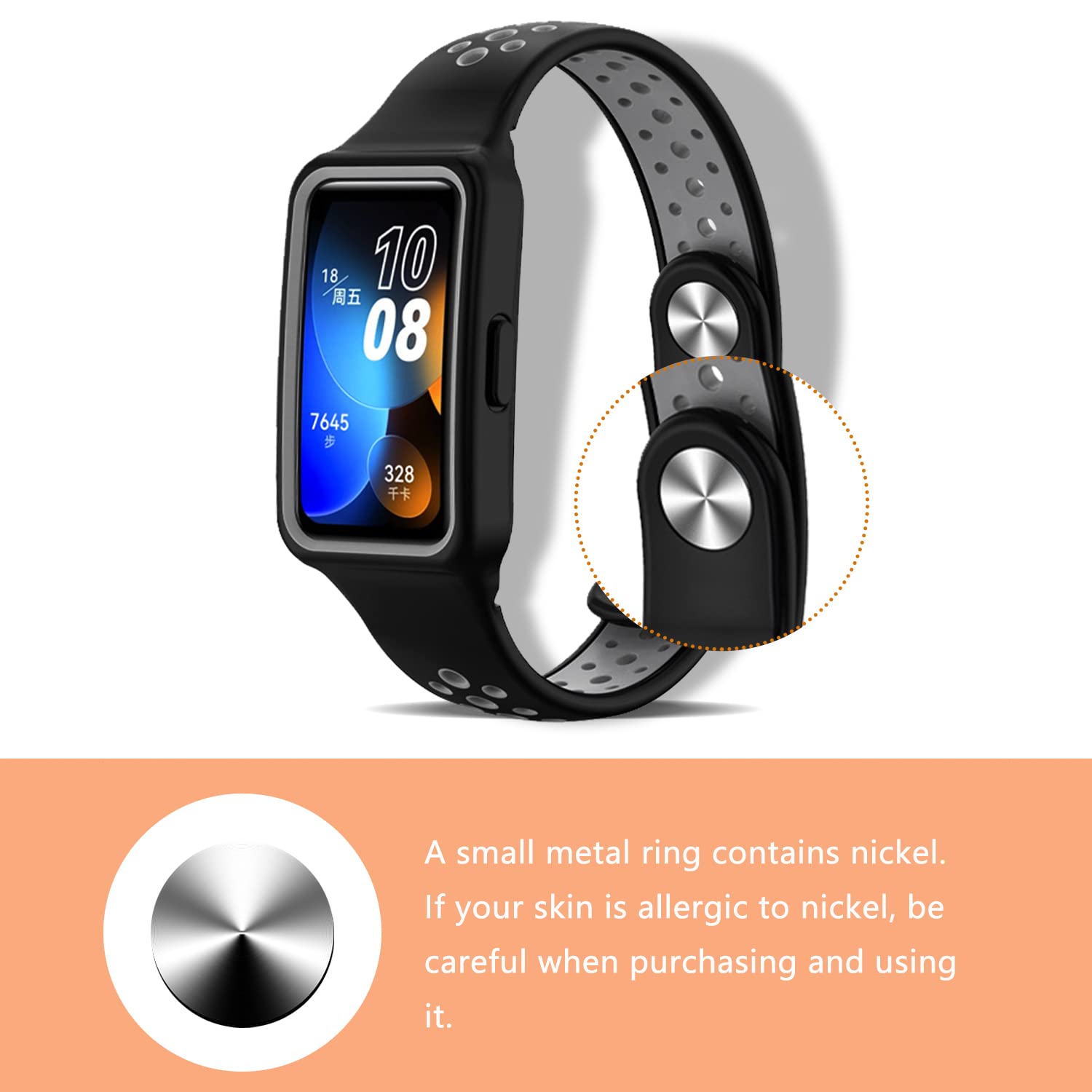 PaceBid Cinturino Compatibile con Huawei Band 10/9/8, Traspirante Silicone Sportivo Uomo Donna Cinturini di Ricambio per Huawei Band 9/Huawei Band 8/10 (Nero/Grigio