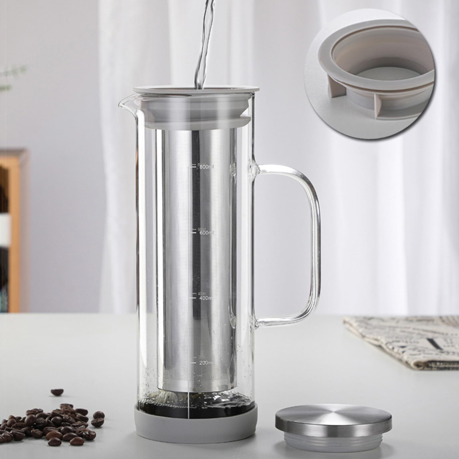 Elegante jarra de café de vidrio borosilicato para preparar en frío, práctica máquina de café con extracción de sabor