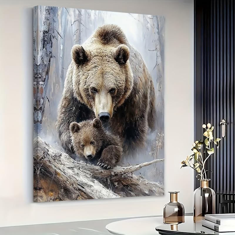 Tableau mere ours et petit impression toile decoration animaliere 80x120