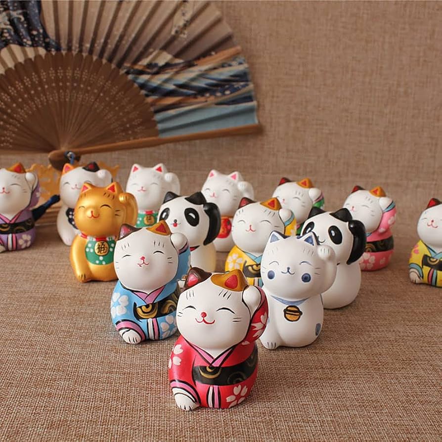 Amazon.co.jp: ミニ招き猫カラフル手描きかわいいアイデア置物