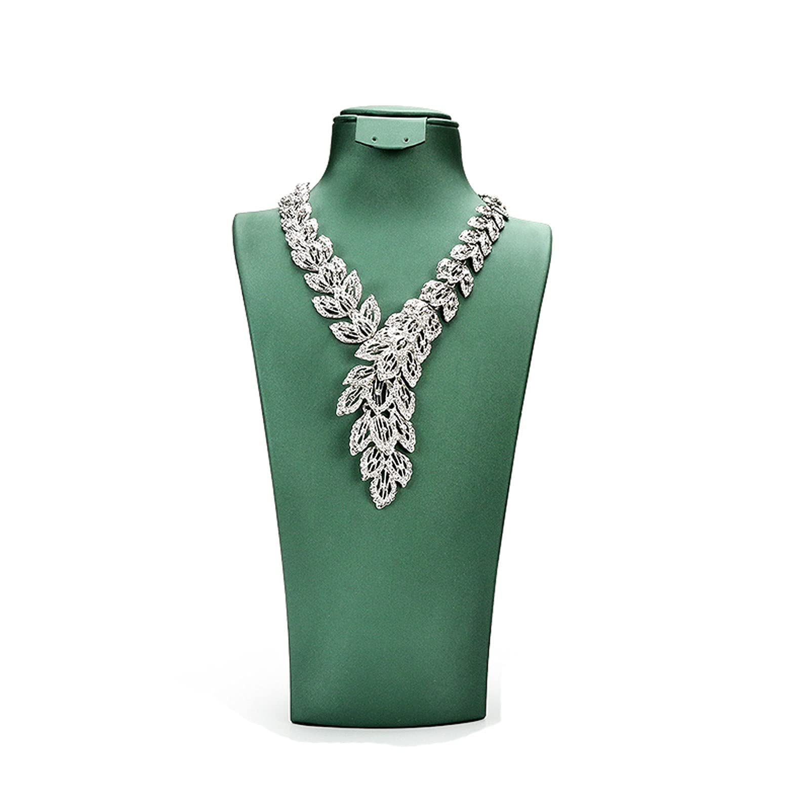 Expositor de Joyas, Soporte de Cuero Verde para Collares, Colgantes, Cadenas, Busto, Organizador de Collares 3D, Soporte para Joyas, Estante para Collares.