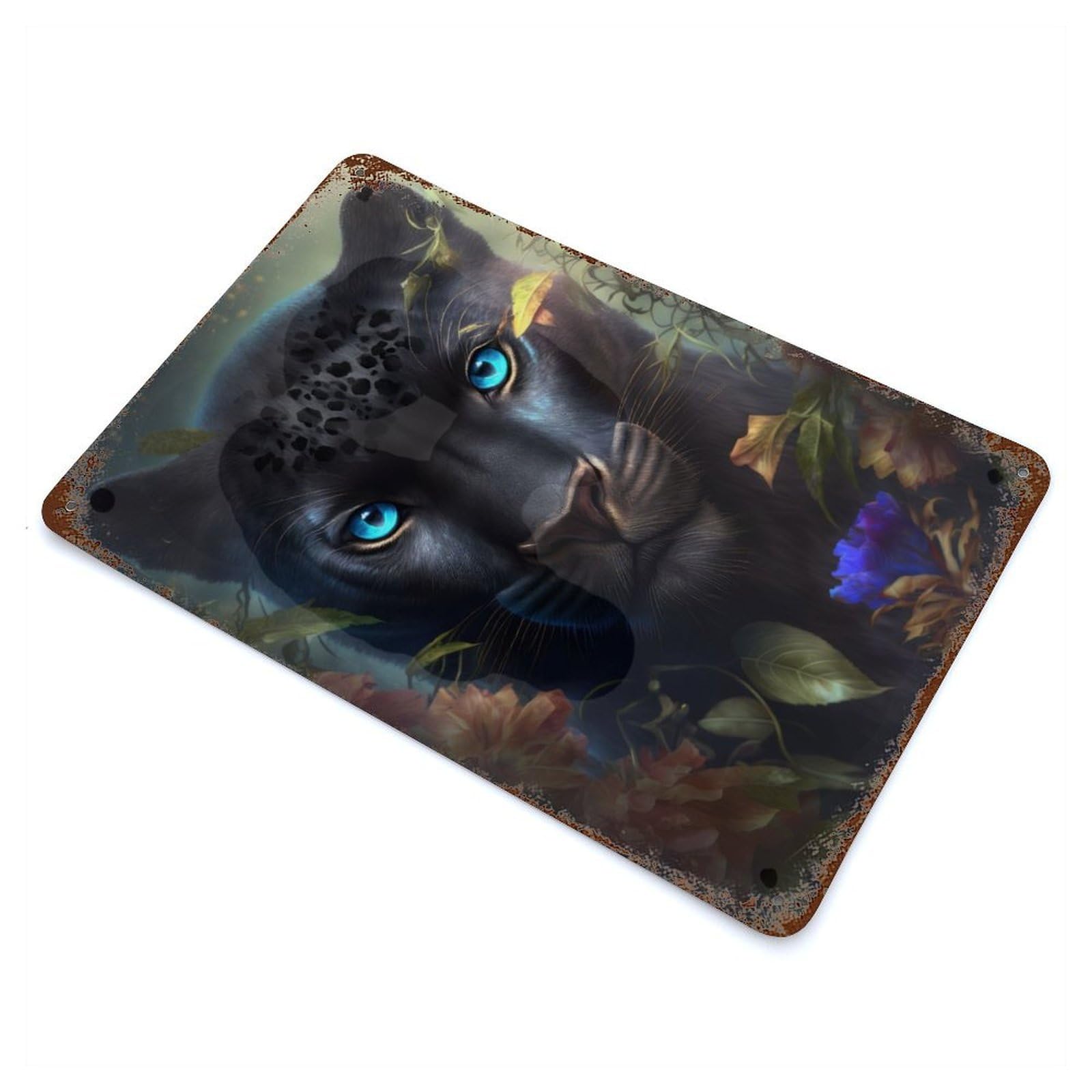 Fantasy Black Panther 11.8"x7.9" Aged Metal Wall Plaque, Classic Wall Plaque for Basement, Hobby Room And Garage Decor