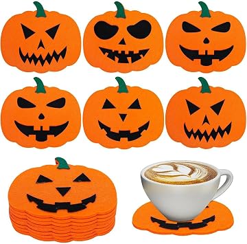 2024 Halloween Decoration Set of 6 Halloween Pumpkin Felt Coasters Decorative Non-Slip Heat Resistant Cup Mat Home Kitchen Office Drink Coffee Cup Cup Cup Coaster