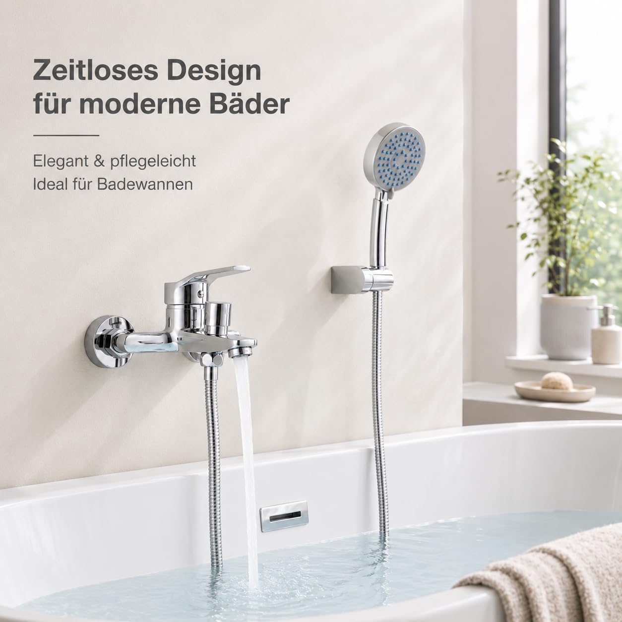 BONADE Badewannenarmatur mit Handbrause Mischbatterie Badewanne Chrom Wannenarmatur mit Brause Duschkopf 5 Funktionen, Messing Duscharmatur Wandhalterung und 150 cm Brauseschlauch für Bad