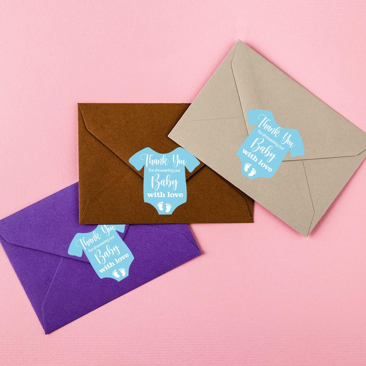 Cute Blue Baby Shower Stickers, Thank You for Showering Our Baby with Love Stickers Labels, Blue Baby Onesie Shaped Shower Sticker for Birthday Party Favor Label Decorations(10 in,80 Labels) - Image 9