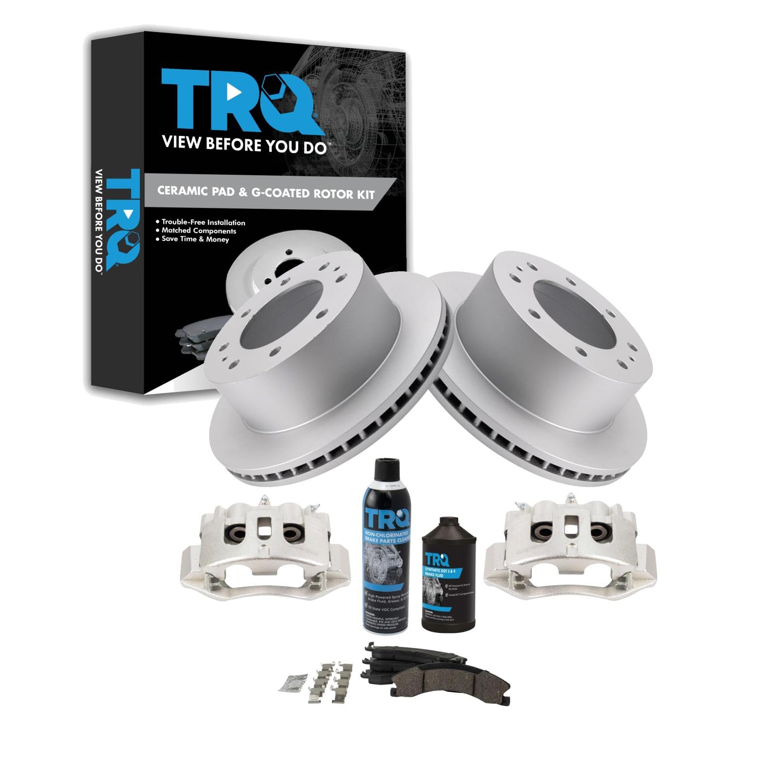 TRQ Rear Brake Pad &amp; Rotor Kit Compatible with 2011-2019 Chevrolet Suburban 3500 HD 2011-2019 GMC