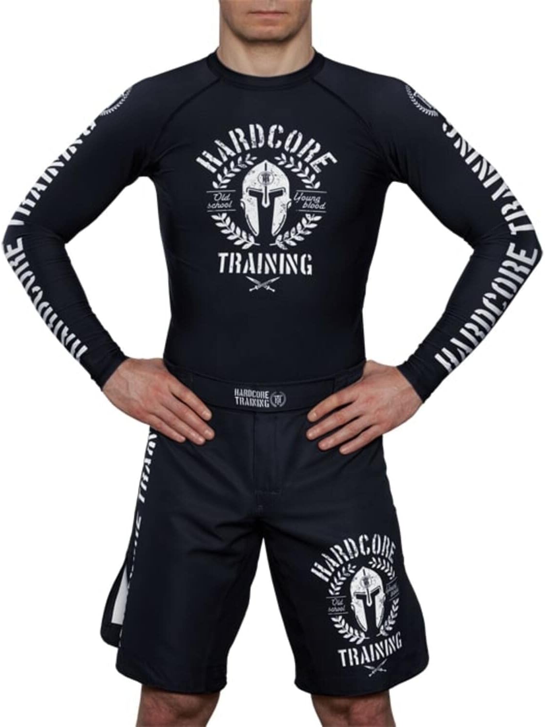Hardcore Training Helmet Men's Rash Guard Compression Long Sleeve MMA No-Gi Tight BJJ Grappling Base Layer Fitness
