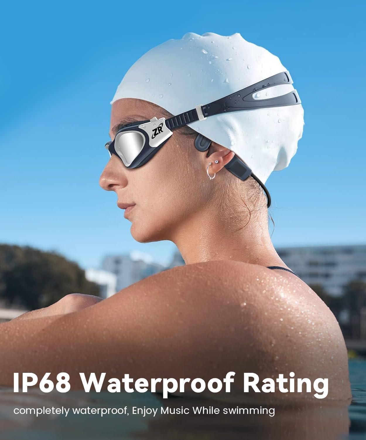 MONODEAL Cuffie Subacquee per Piscina, Cuffie Conduzione Ossea IP68 impermeabile, 8GB MP3 Subacqueo per Nuoto, Bluetooth 5.3 Adatto per Cuffie Bluetooth Sport Nuoto Surf Corsa