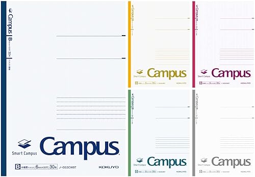Kokuyo Smart Campus - Cuaderno B de 0.24 pulgadas con rayas de puntos, semiB5, 30 hojas, paquete de 5, edición de color blanco, Japan Improt